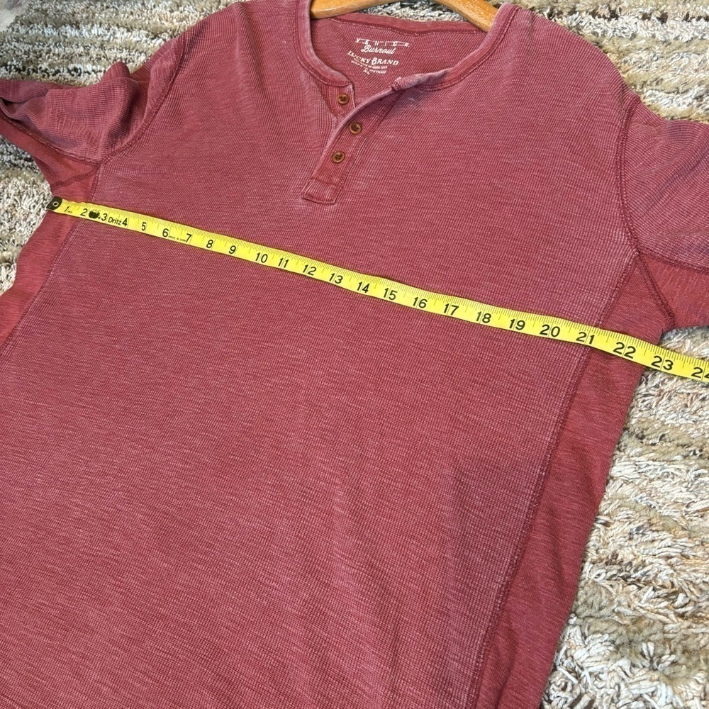 Lucky Brand XL Venice Burnout Henley Waffle Knit Thermal Rust Red - Picture 11 of 11